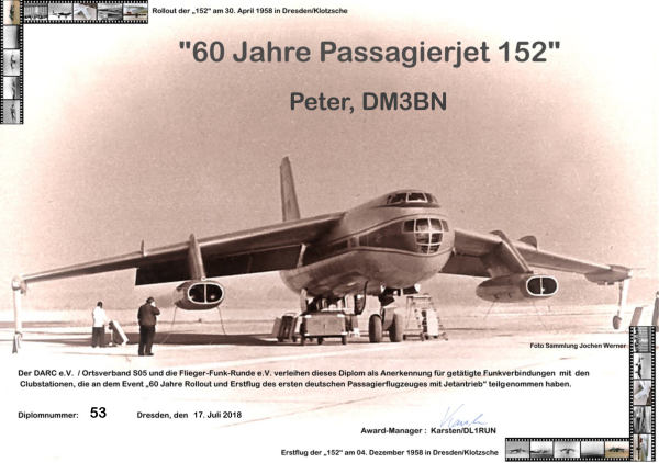 Diplom - 60 Jahre Passagierjet 152